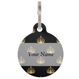 Médaillon Pour Animaux Noir et motif de couronne d'or