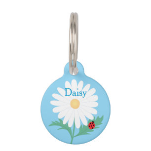 Médaillon Pour Animaux Nom de compagnie personnalisé Daisy Flower Ladybug