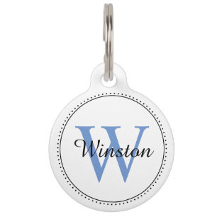 Médaillon Pour Animaux Nom de l'animal personnalisé Monogramme bleu blanc