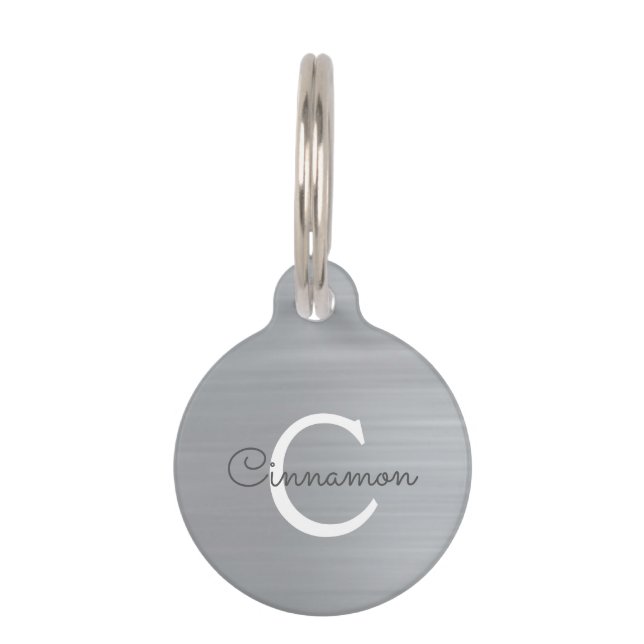 Médaillon Pour Animaux Nom de monogramme métallisé à feuille d'argent (Devant)