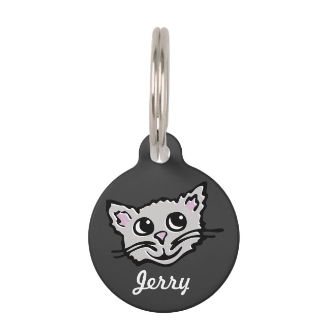 Médaillon Pour Animaux Nom du chat gris graphique et détails perdus balis (Devant)