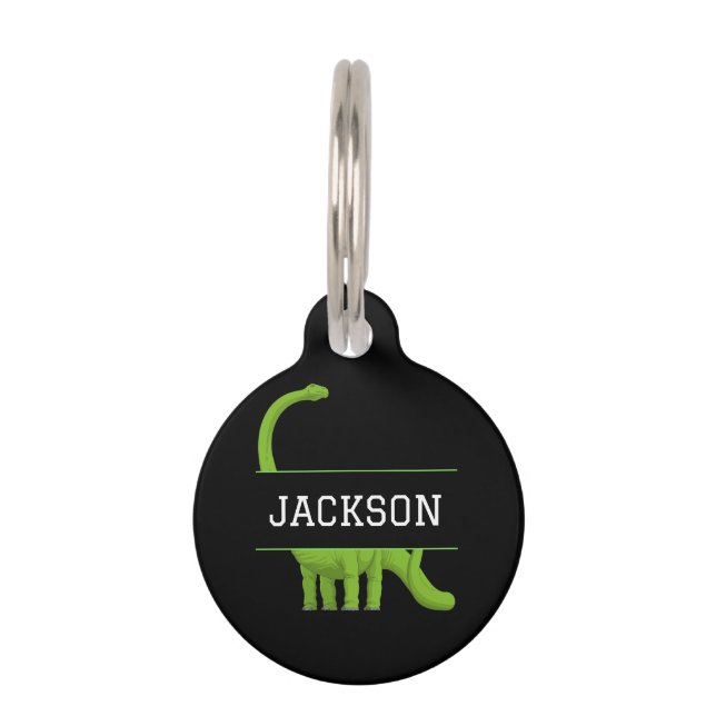 Médaillon Pour Animaux Nom du menu Dinosaure noir personnalisé (Devant)