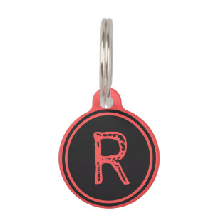 Médaillon Pour Animaux Nom du monogramme Cercle rouge noir