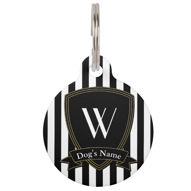 Médaillon Pour Animaux Nom du monogramme Insigne Bande noire (Devant)