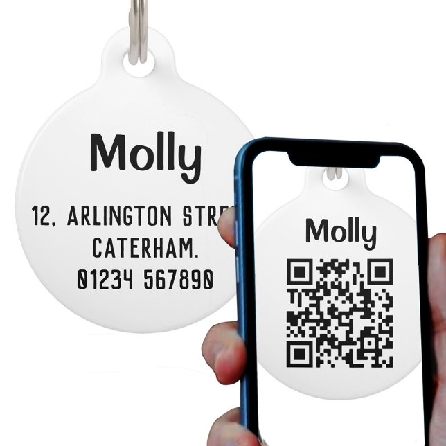 Médaillon Pour Animaux Nom et adresse de l'animal avec conception de code (Créateur téléchargé)