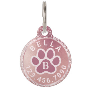 Médaillon Pour Animaux Nom et téléphone du monogramme   Étiquette Rose Go