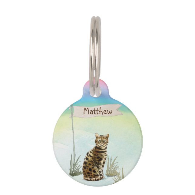 Médaillon Pour Animaux Nom personnalisé Animal de chat Bengale (Devant)