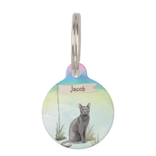 Médaillon Pour Animaux Nom personnalisé Animal de chat russe bleu