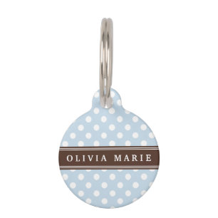 Médaillon Pour Animaux Nom personnalisé Baby Blue Pois Motif