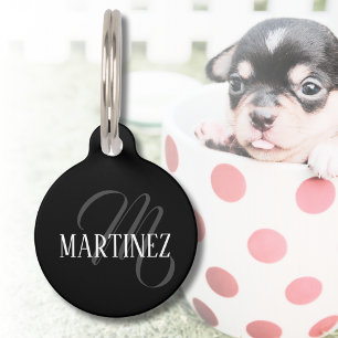 Médaillon Pour Animaux Nom Personnalisé Black Elegant Nom