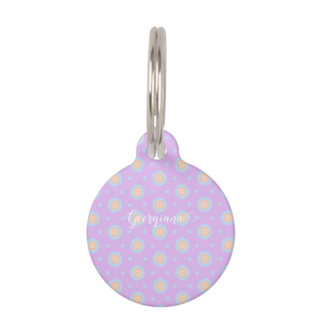 Médaillon Pour Animaux Nom personnalisé Cute Pastel Rainbow Bullseyes Mot (Devant)