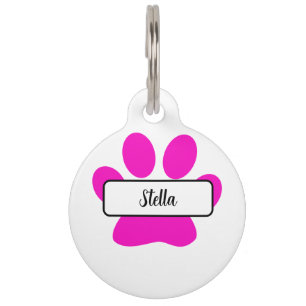 Médaillon Pour Animaux Nom personnalisé Empreinte de patte Motifs rose bl