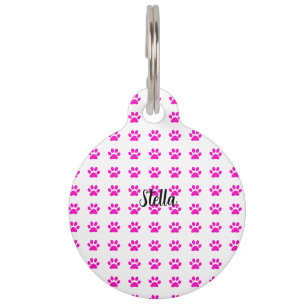 Médaillon Pour Animaux Nom personnalisé Empreintes de pattes Motifs rose 