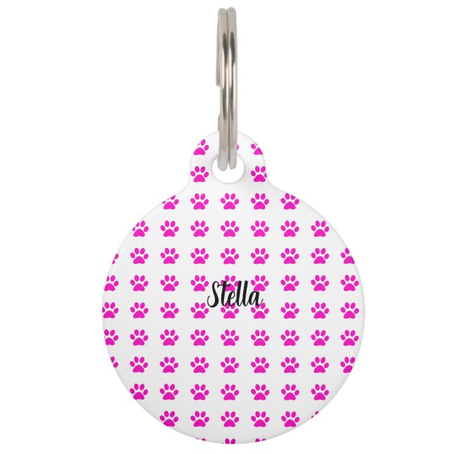 Médaillon Pour Animaux Nom personnalisé Empreintes de pattes Motifs rose  (Devant)