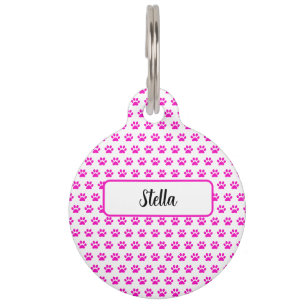 Médaillon Pour Animaux Nom personnalisé Empreintes de pattes Motifs rose