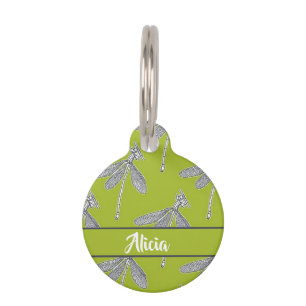 Médaillon Pour Animaux Nom personnalisé libellule sur vert