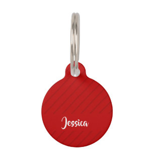 Médaillon Pour Animaux Nom personnalisé rouge diagonale plastique texturé