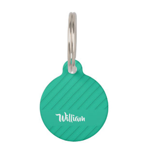 Médaillon Pour Animaux Nom personnalisé vert diagonale plastique texturé