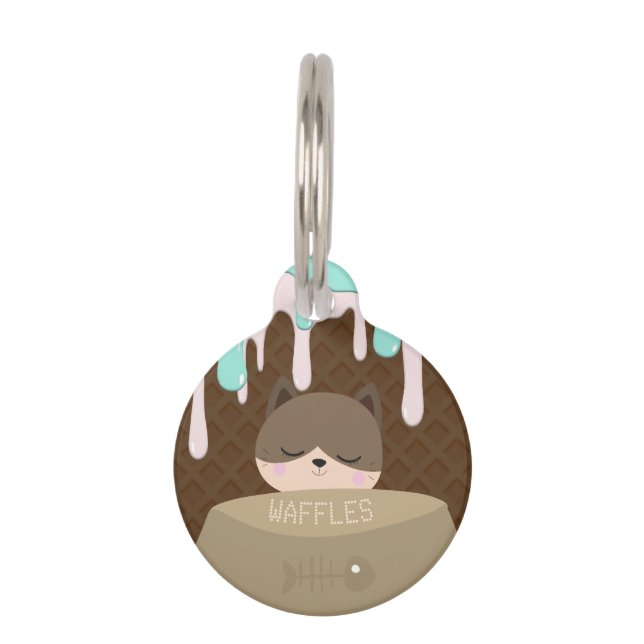 Médaillon Pour Animaux Nom personnalisé Waffle Cone Chat (Devant)