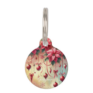 Médaillon Pour Animaux Nom personnalisé Whimsica Poinsettia Baubles de No