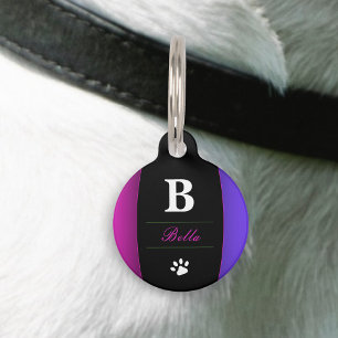 Médaillon Pour Animaux Nom rose violet et noir Pawprint Monogramme