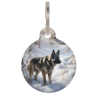 Médaillon Pour Animaux Norvégien Elkhound Laissez Tomber la Neige Noël