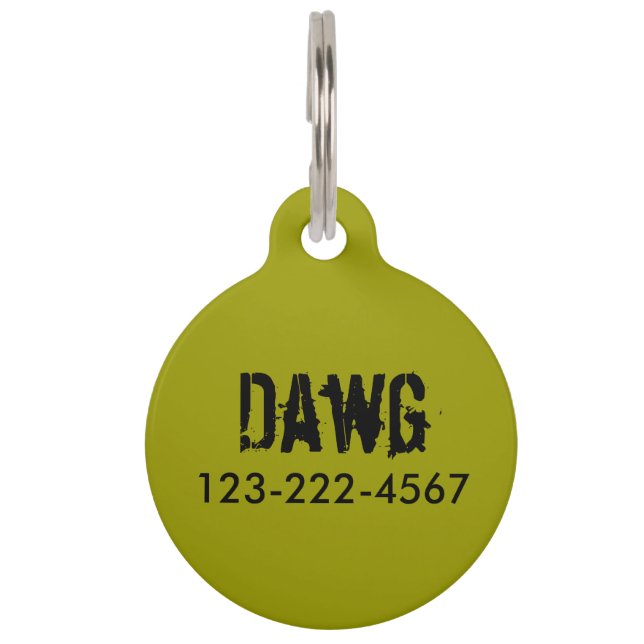 Médaillon Pour Animaux Olive Green Personnalisé Chien Tag Dawg Ajouter No (Dos)