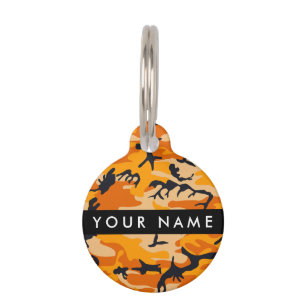 Médaillon Pour Animaux Orange Camouflage Votre nom Personnalisez