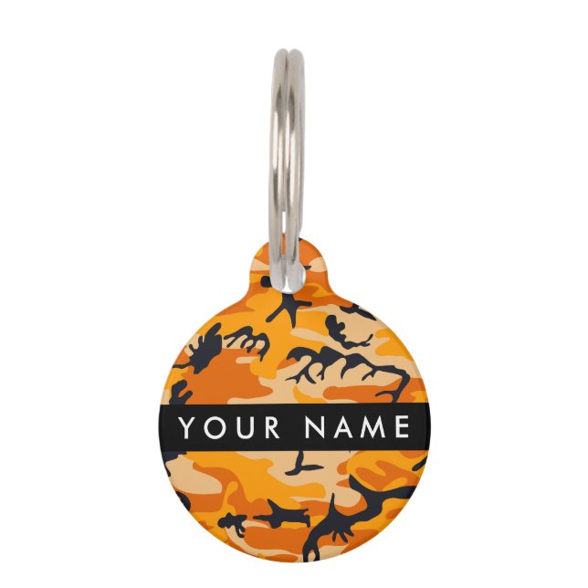 Médaillon Pour Animaux Orange Camouflage Votre nom Personnalisez (Devant)