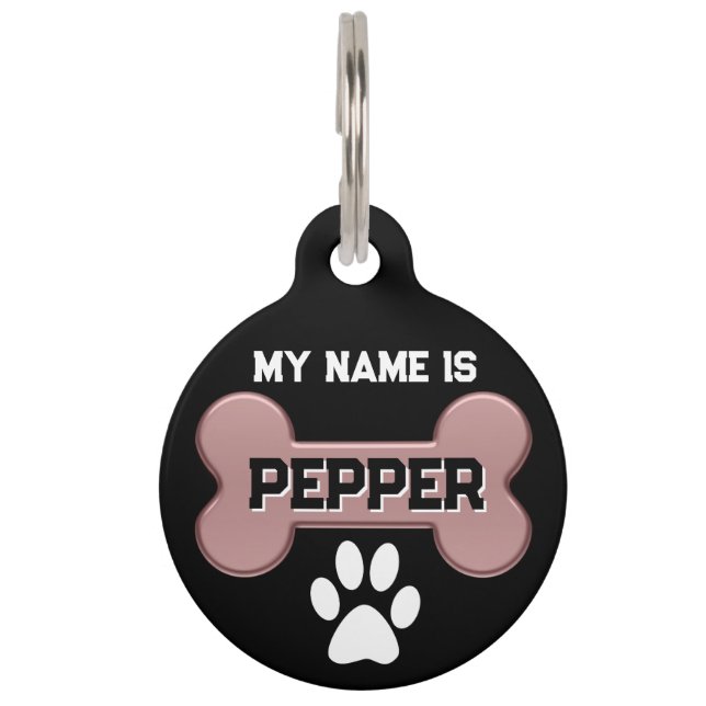Médaillon Pour Animaux Os or rose | Personnaliser (Devant)