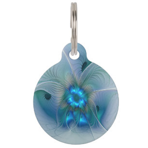 Médaillon Pour Animaux Ovations debout, fractale abstraite bleu turquoise