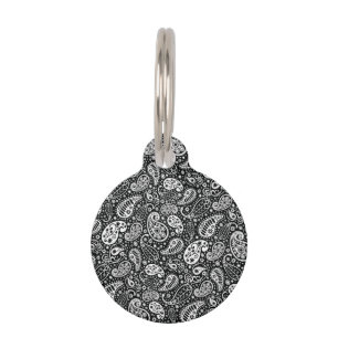 Médaillon Pour Animaux Paisley noir et blanc floral