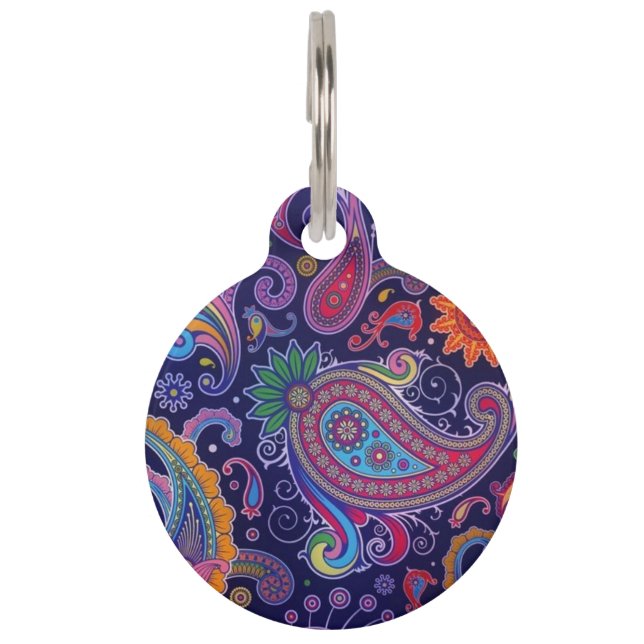 Médaillon Pour Animaux Paisley violet rose (Devant)