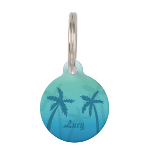Médaillon Pour Animaux Palmiers Tropicaux Bleus Aqua Avec Nom Personnalis