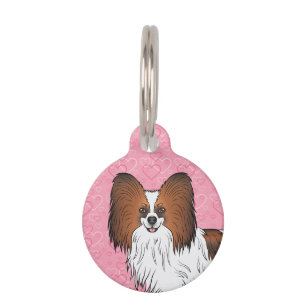 Médaillon Pour Animaux Papillon Sable Rouge Heureux Tête sur Cœurs Roses