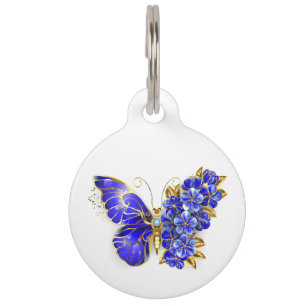Médaillon Pour Animaux Papillon saphir à fleurs