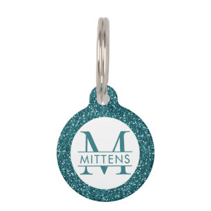 Médaillon Pour Animaux Parties scintillant bleue turquoise Monogramme ét