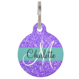 Médaillon Pour Animaux Parties scintillant pétillante turquoise violette 