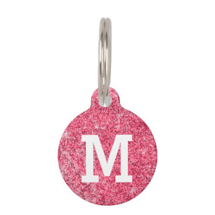 Médaillon Pour Animaux Parties scintillant rose chaud Monogramme Chat Chi