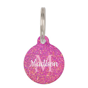 Médaillon Pour Animaux Parties scintillant rose or étincelle Chic Monogra