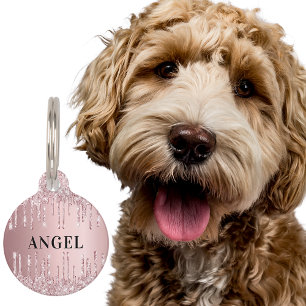 Médaillon Pour Animaux Parties scintillant rose pâle gouttes de monogramm