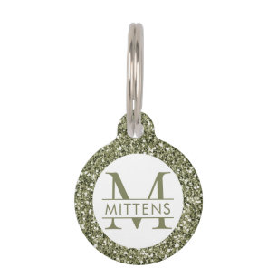 Médaillon Pour Animaux Parties scintillant verte Nom du monogramme étince
