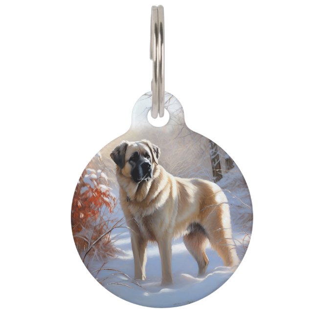 Médaillon Pour Animaux Pasteur Anatolien Laisser Neige Noël (Devant)