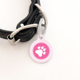 Médaillon Pour Animaux Patte blanche sur fond rose avec informations pers