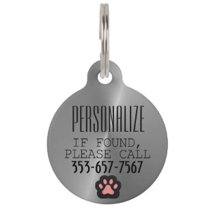 Médaillon Pour Animaux Paw animal métallique   Personnaliser la balise ID