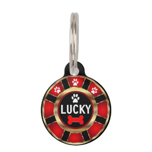 Médaillon Pour Animaux Paw blanc sur Red Poker Chip Personnaliser