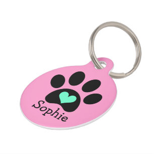 Médaillon Pour Animaux Pawprint noir avec la coutume bleue de coeur