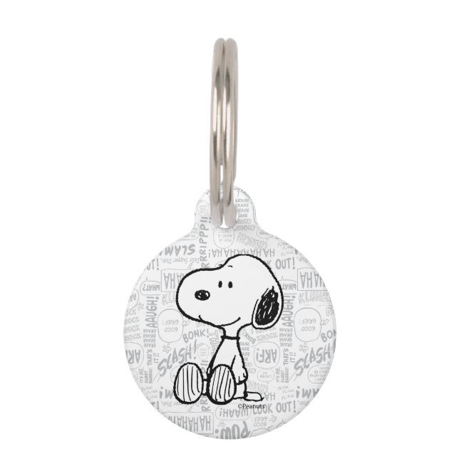 Médaillon Pour Animaux PEANUTS | Snoopy en bandes dessinées noir et blanc (Devant)