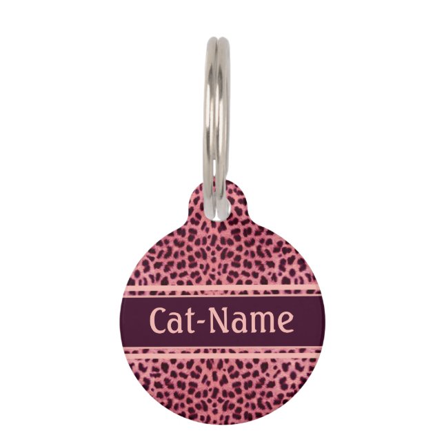 Médaillon Pour Animaux Peau léopard rose Personnaliser (Devant)