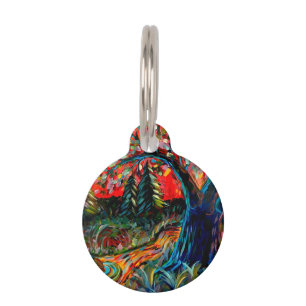 Médaillon Pour Animaux Peinture Colorée Sur Arbre Et Rivière